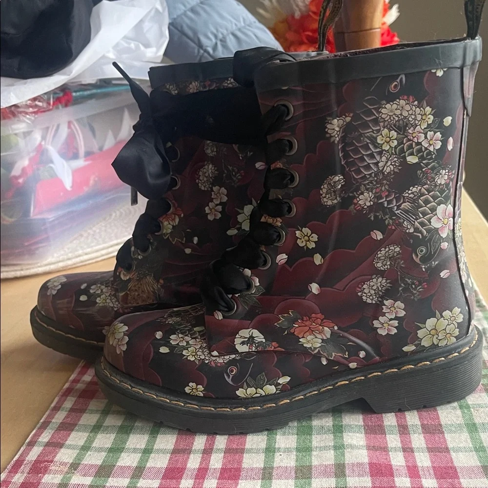 Dr. Martens Black Floral Combat Boots - Picture 2 of 4